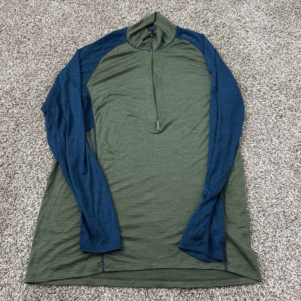 Devold Men's Running Man Zip Neck Merino Wool Long Sleeve Green T-Shirt Size XL